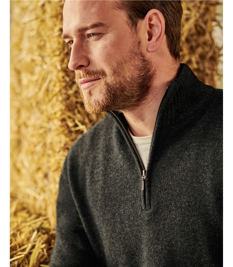 Lambs Wool Zip Neck Jumper- Charcoal