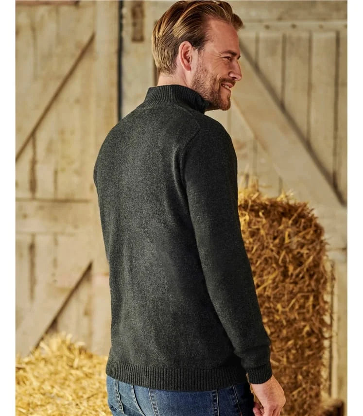 Lambs Wool Zip Neck Jumper- Charcoal