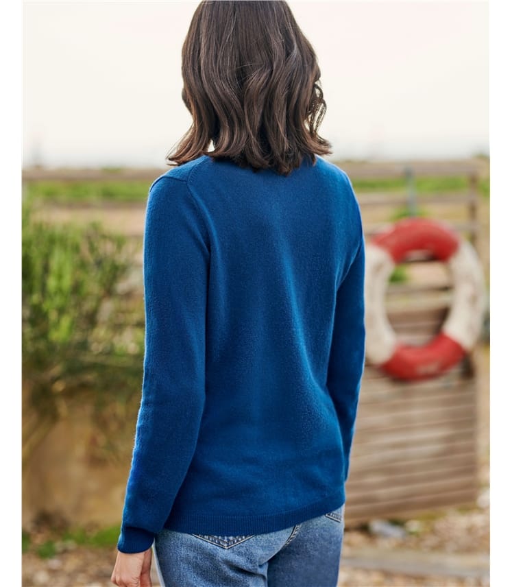 Cashmere & Merino Classic V Neck Cardigan - Twilight Blue