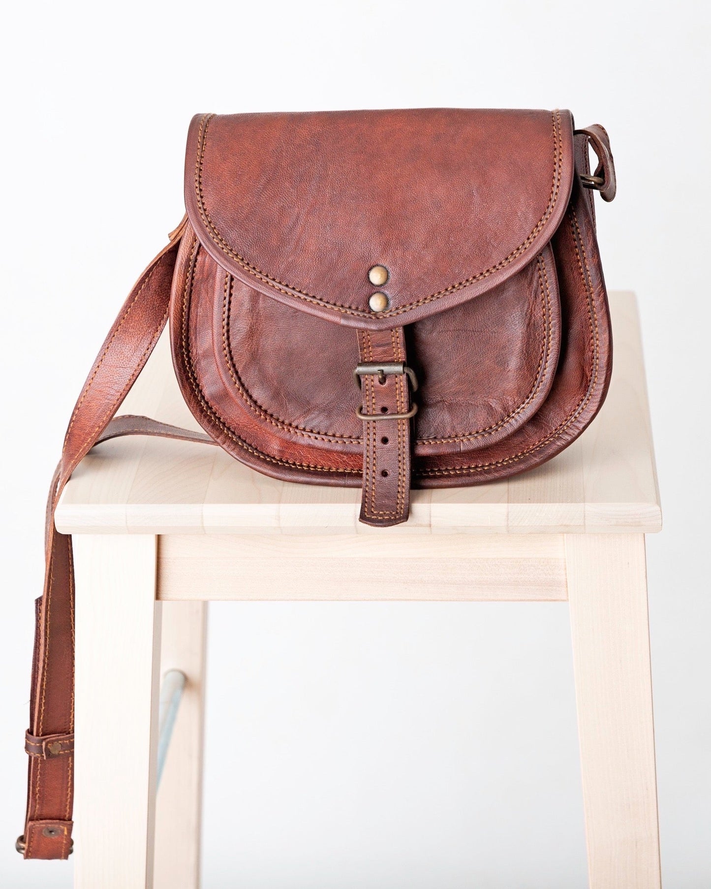 Goat Leather Saddle Bag - Magnetic Closure