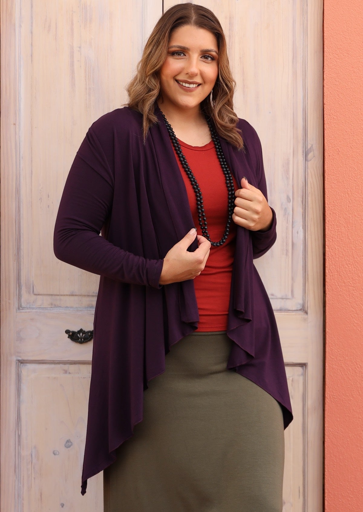 Irregular hem Long Sleeve Stretch Cardigan