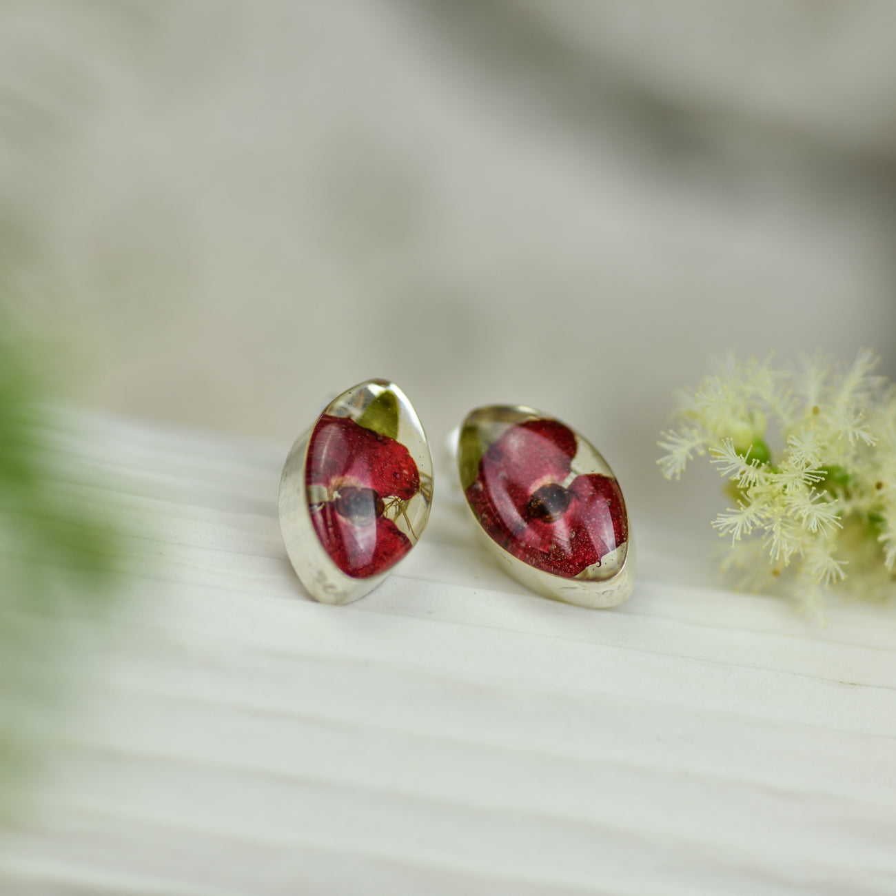 Red Mexican Flower Seed Small Stud Earrings