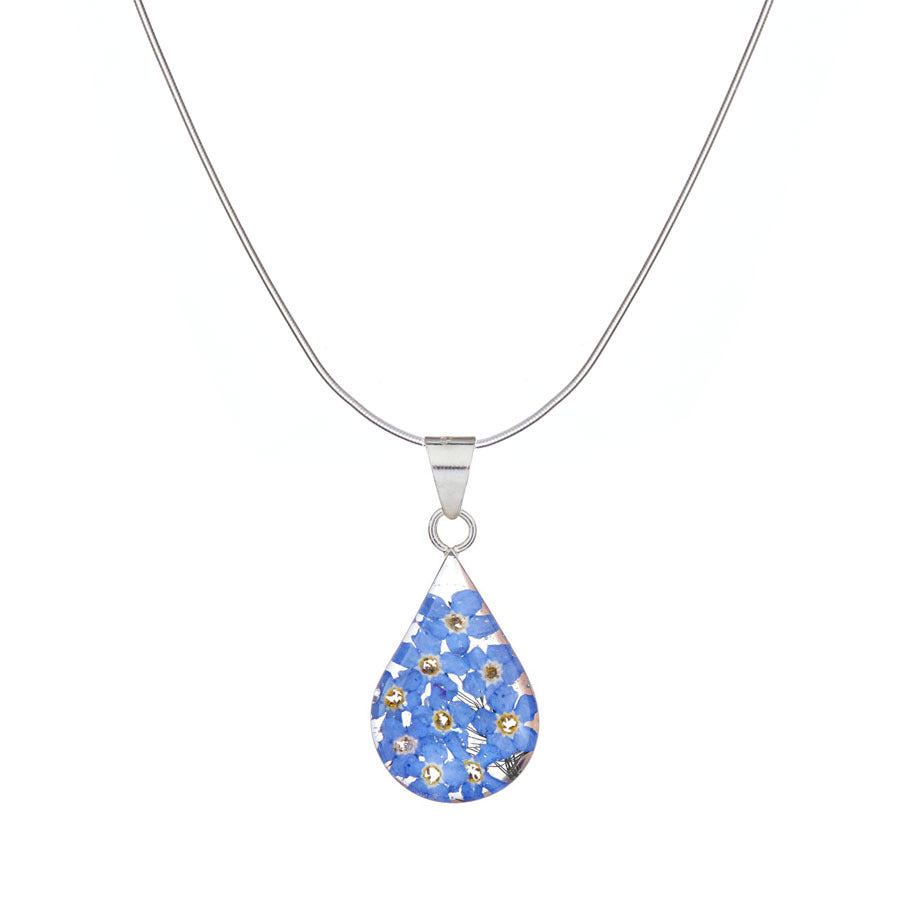 Blue Mexican Flowers Small Drop Pendant Necklace