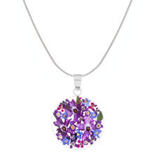 Purple Mexican Flowers Medium Round Pendant Necklace