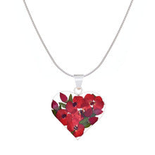 Red Mexican Flowers Medium Heart Pendant Necklace