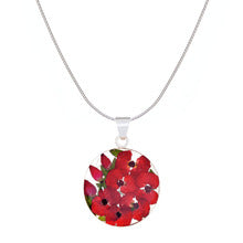 Red Mexican Flowers Medium Round Pendant Necklace