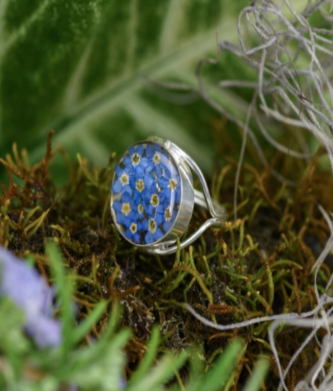 Blue Mexican Flowers Round Ring